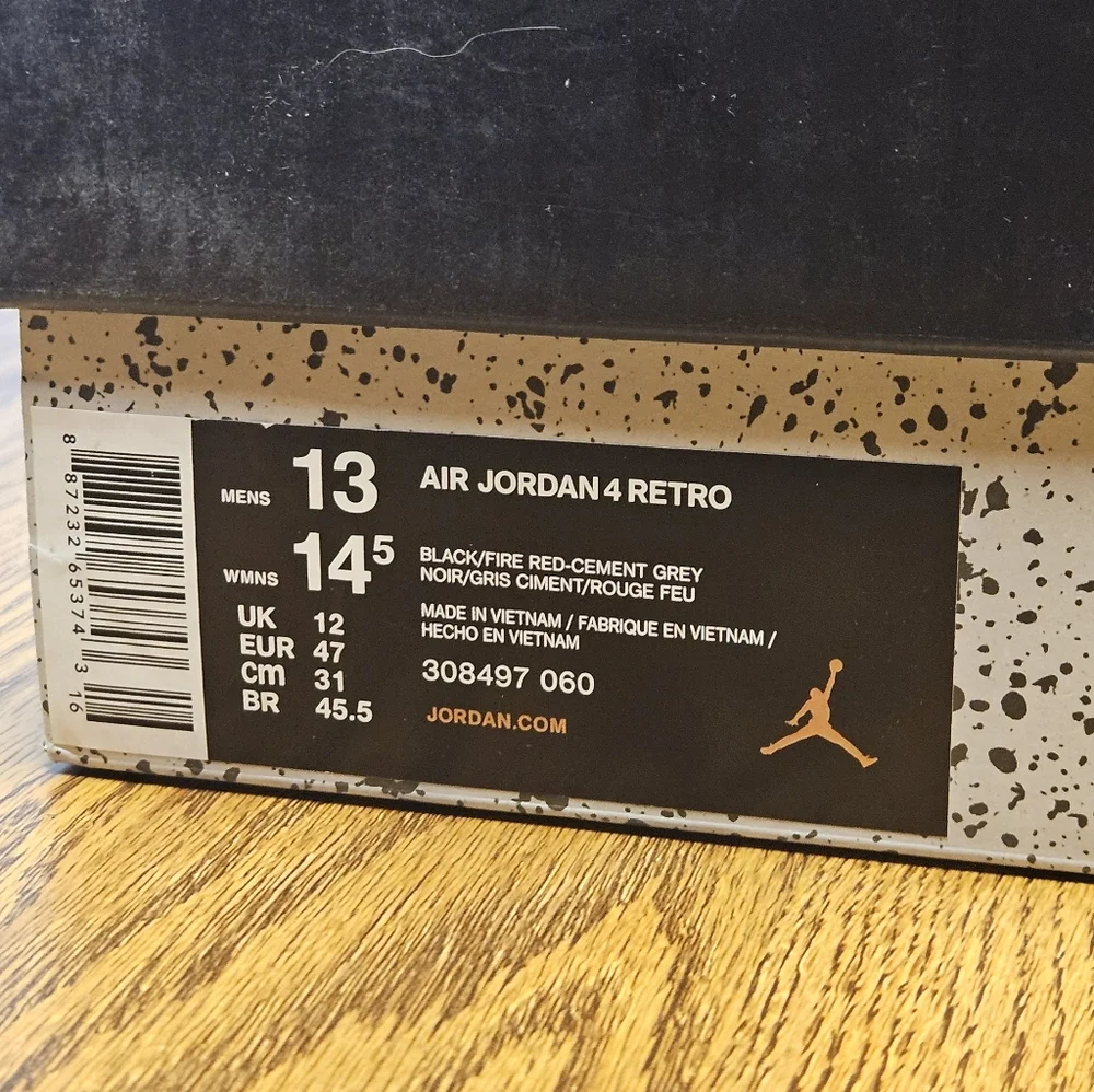 New Jordan Retro Bred 4 Men's Size 13 Shoes - Picture 8 of 13